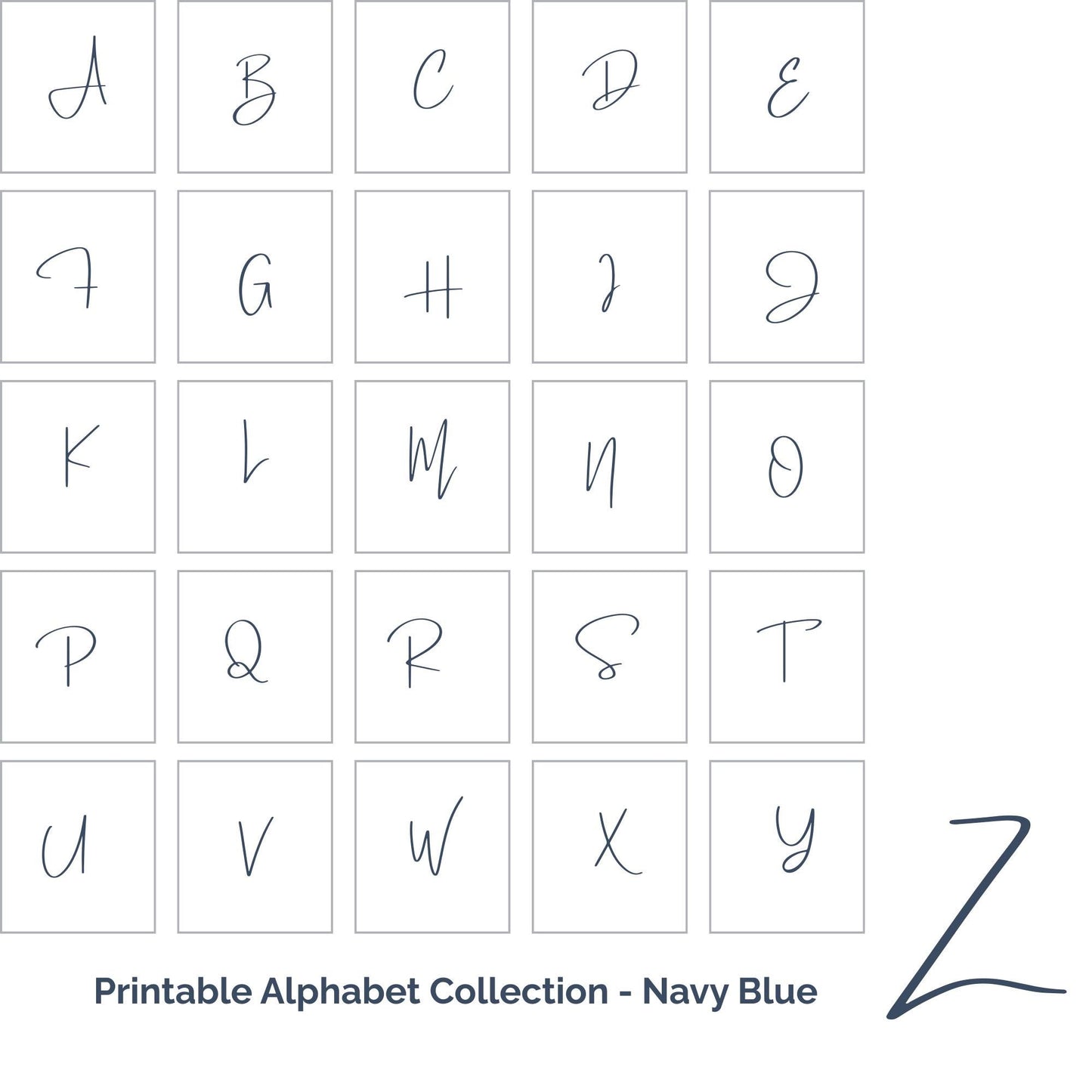 Pick Any 3 Alphabet Letters – Printable Wall Art Set in Navy Blue | A–Z Initial Prints | Digital Download for Nursery, Playroom or Kid Room