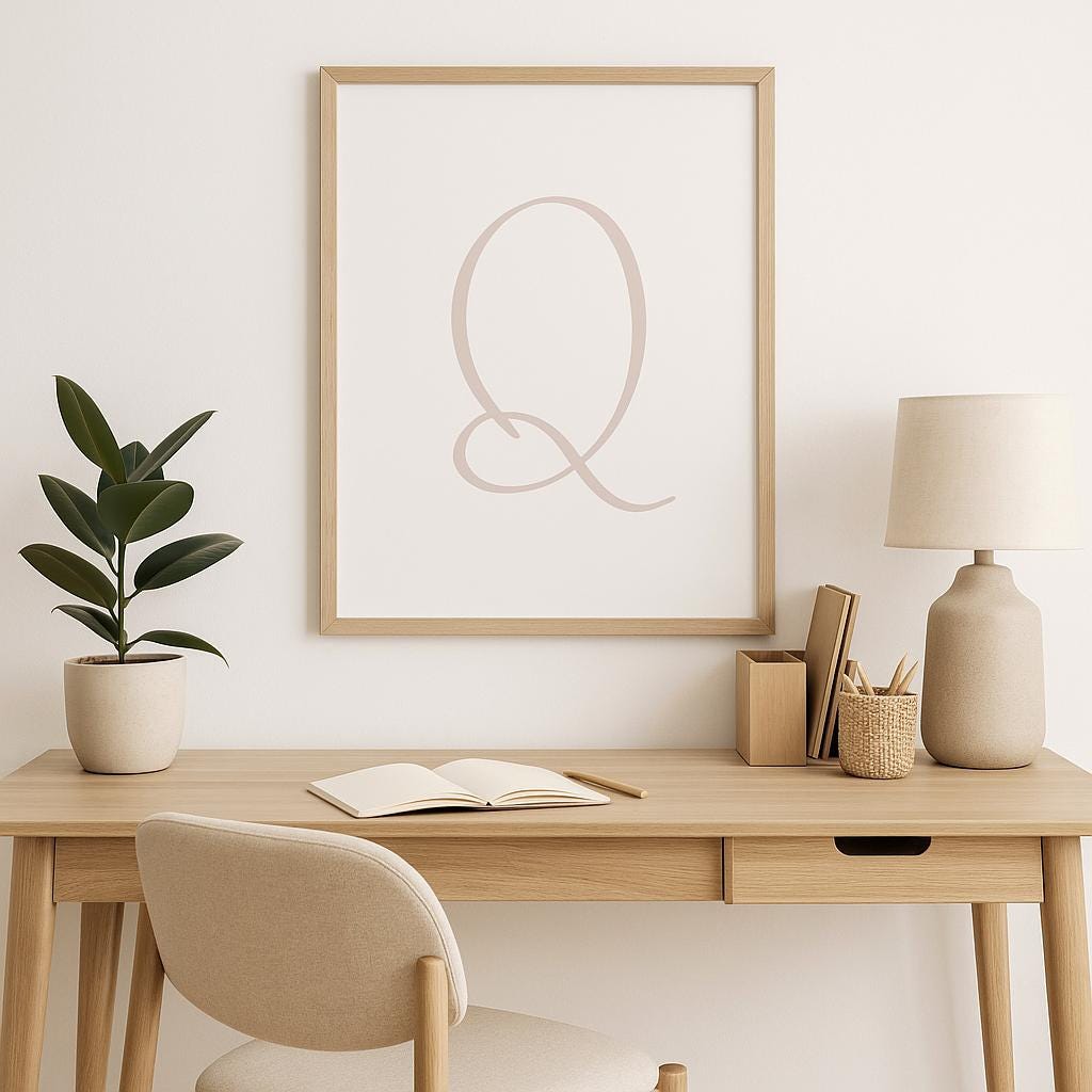 Letter Q Wall Art Print | Taupe Initial Poster | Nursery Letter Print | Minimalist Typography Printable | A4, A3, 8x10 download