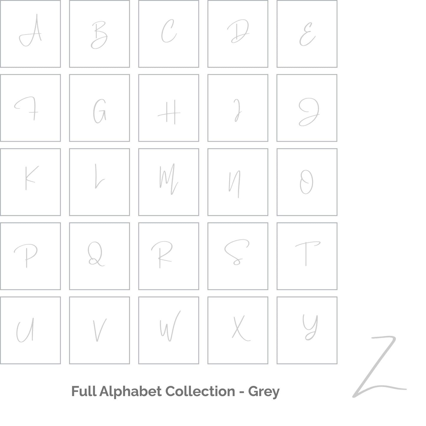 Full Alphabet Printable Wall Art – Grey A–Z Letters in A4, A3 & 8x10 | Digital Download | Nursery, Playroom and Kids Room Decor