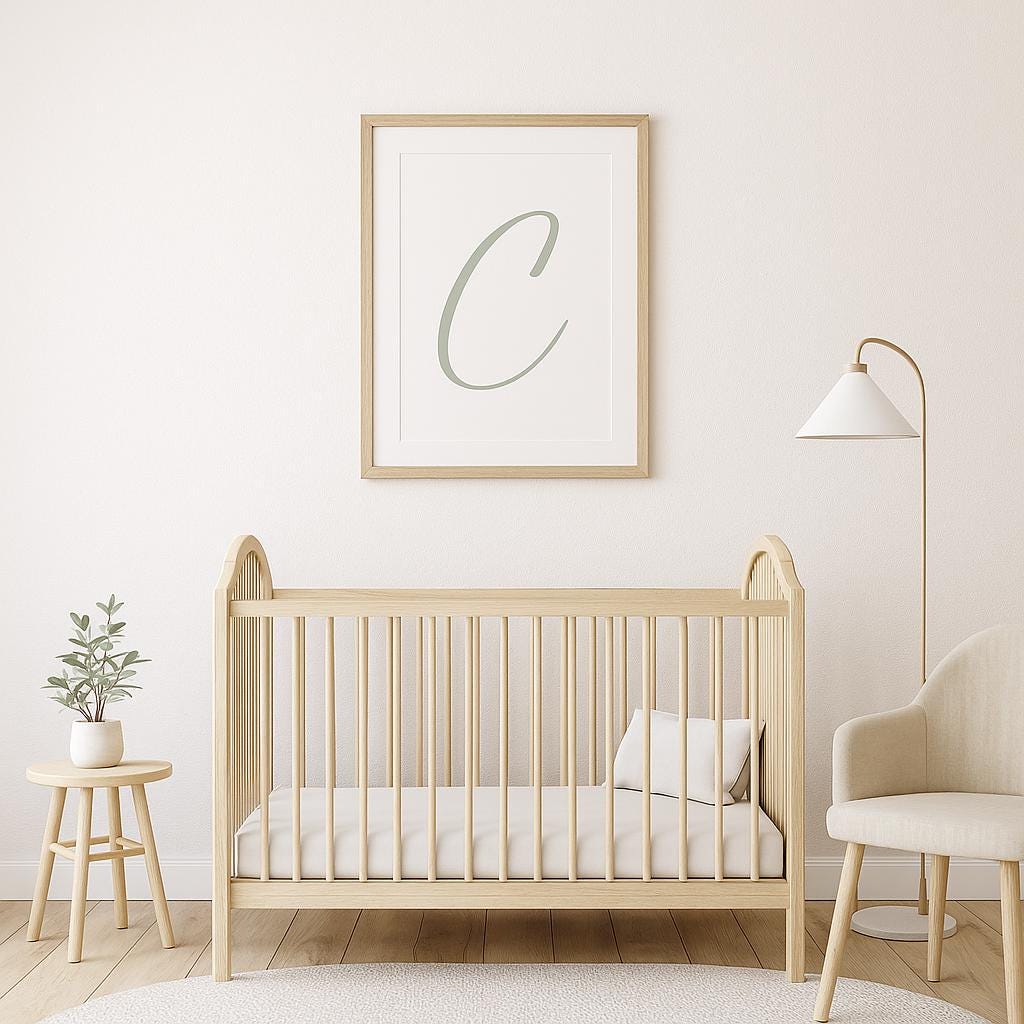 Letter C Wall Art Print | Sage Green Initial Poster | Nursery Letter Print | Minimalist Typography Printable | A4, A3, 8x10 download