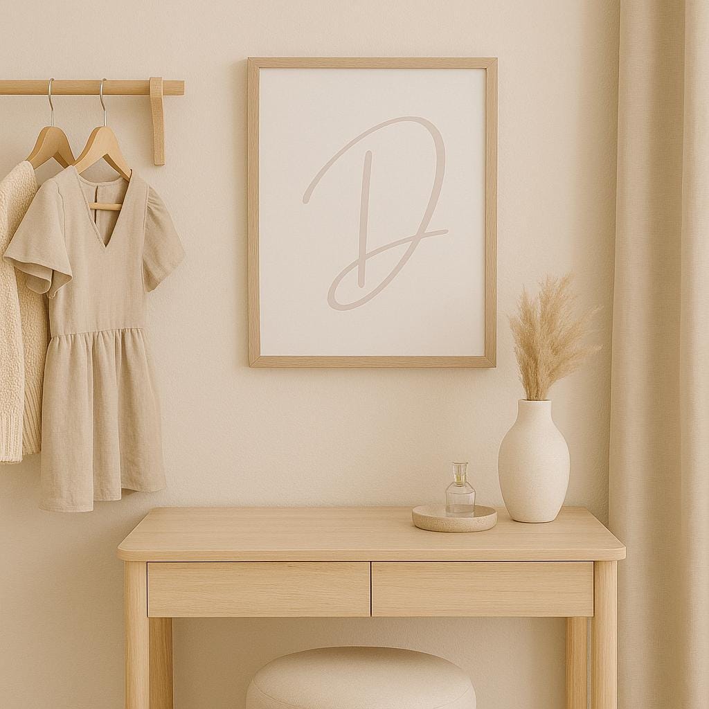 Letter D Wall Art Print | Soft Taupe Initial Poster | Nursery Letter Print | Minimalist Typography Printable | A4, A3, 8x10 download