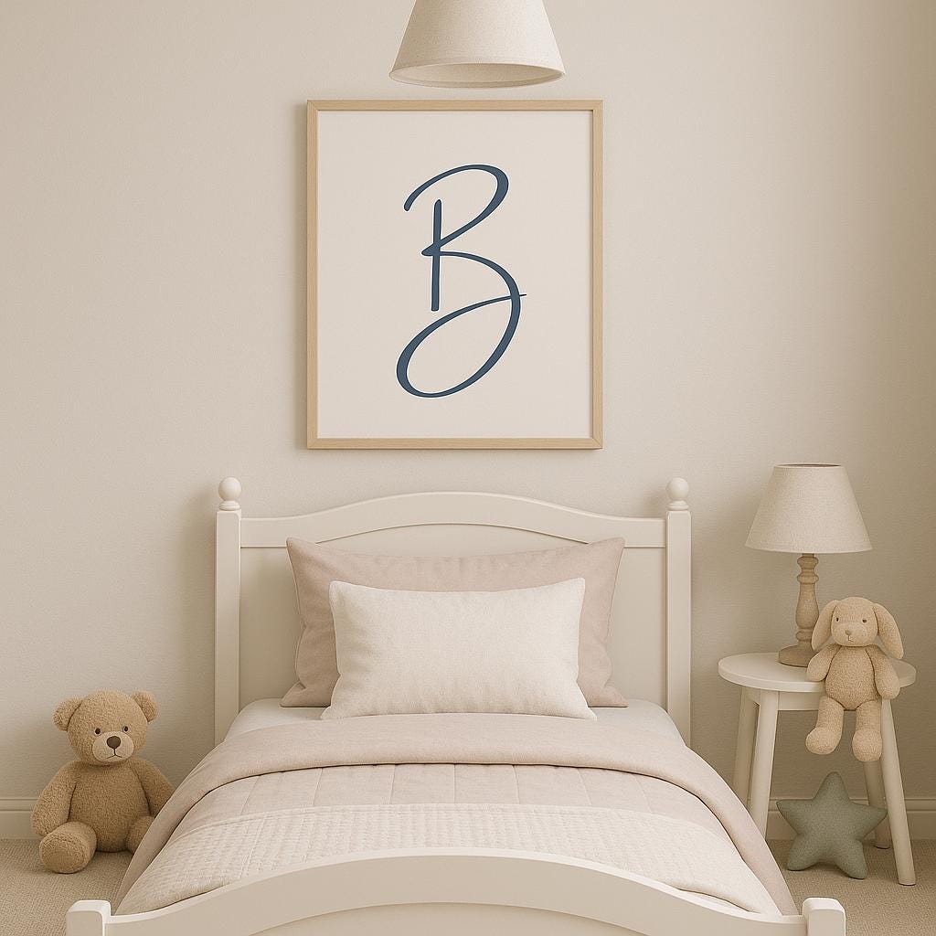 Pick Any 3 Alphabet Letters – Printable Wall Art Set in Navy Blue | A–Z Initial Prints | Digital Download for Nursery, Playroom or Kid Room