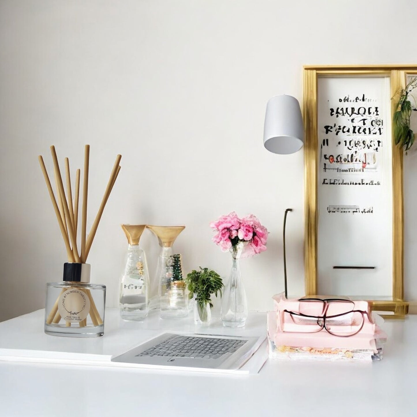 Aloe Vera and Coconut Water Reed Diffuser by Home at Number Twenty Two - a refreshing and soothing home fragrance with crisp aloe vera and hydrating coconut water notes, elegantly presented with natural reeds.
