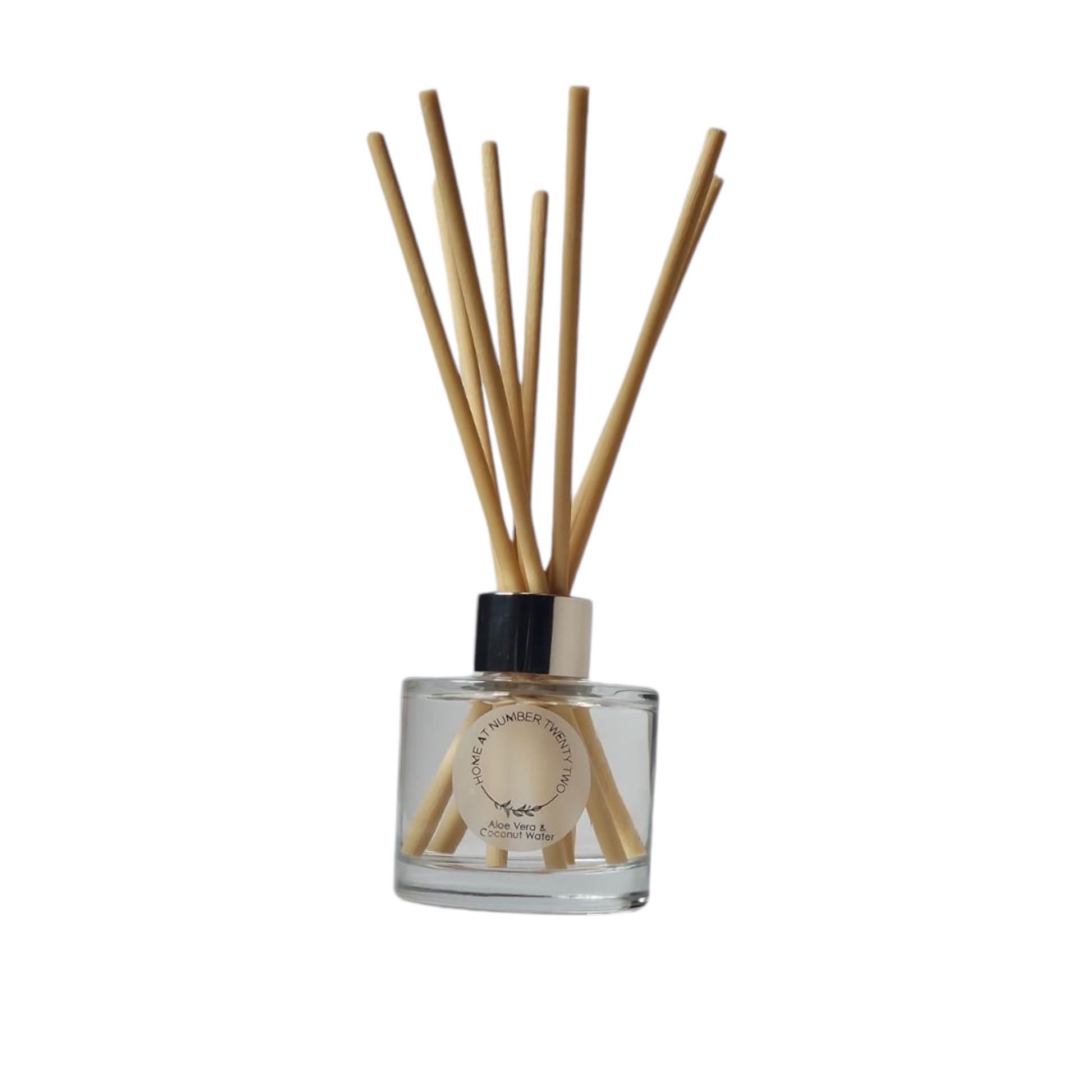 Aloe Vera and Coconut Water Reed Diffuser by Home at Number Twenty Two - a refreshing and soothing home fragrance with crisp aloe vera and hydrating coconut water notes, elegantly presented with natural reeds.