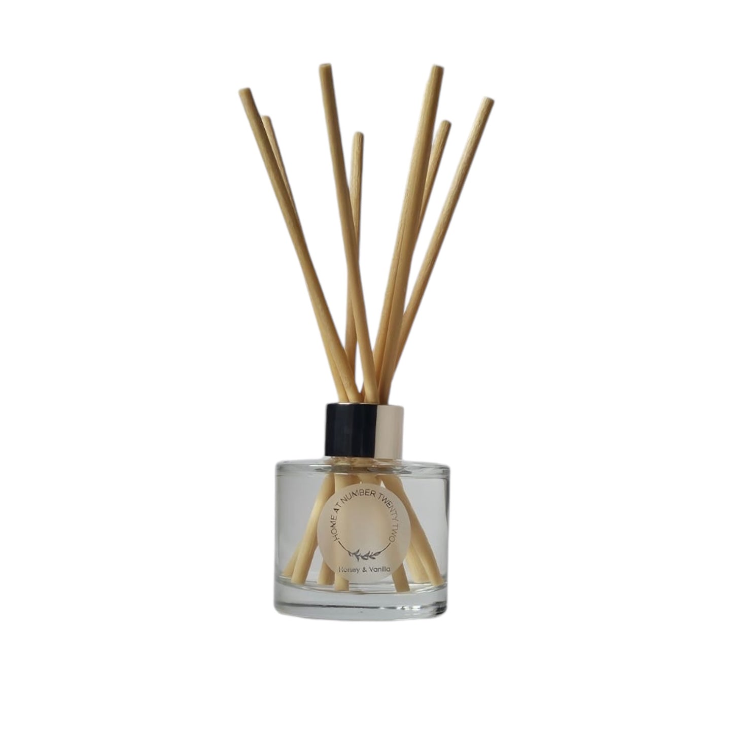 Honey and Vanilla Reed Diffuser by Home at Number Twenty Two – a warm and comforting home fragrance with rich honey and creamy vanilla notes, elegantly presented with natural reeds.