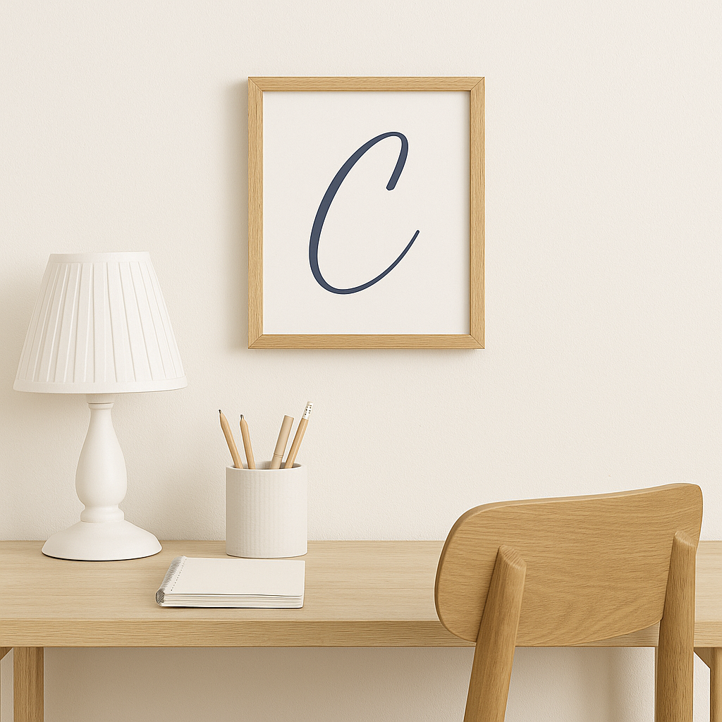 Letter C Print — Minimal Nursery Wall Art (Printed) — Navy, Sage, Taupe, Light Grey