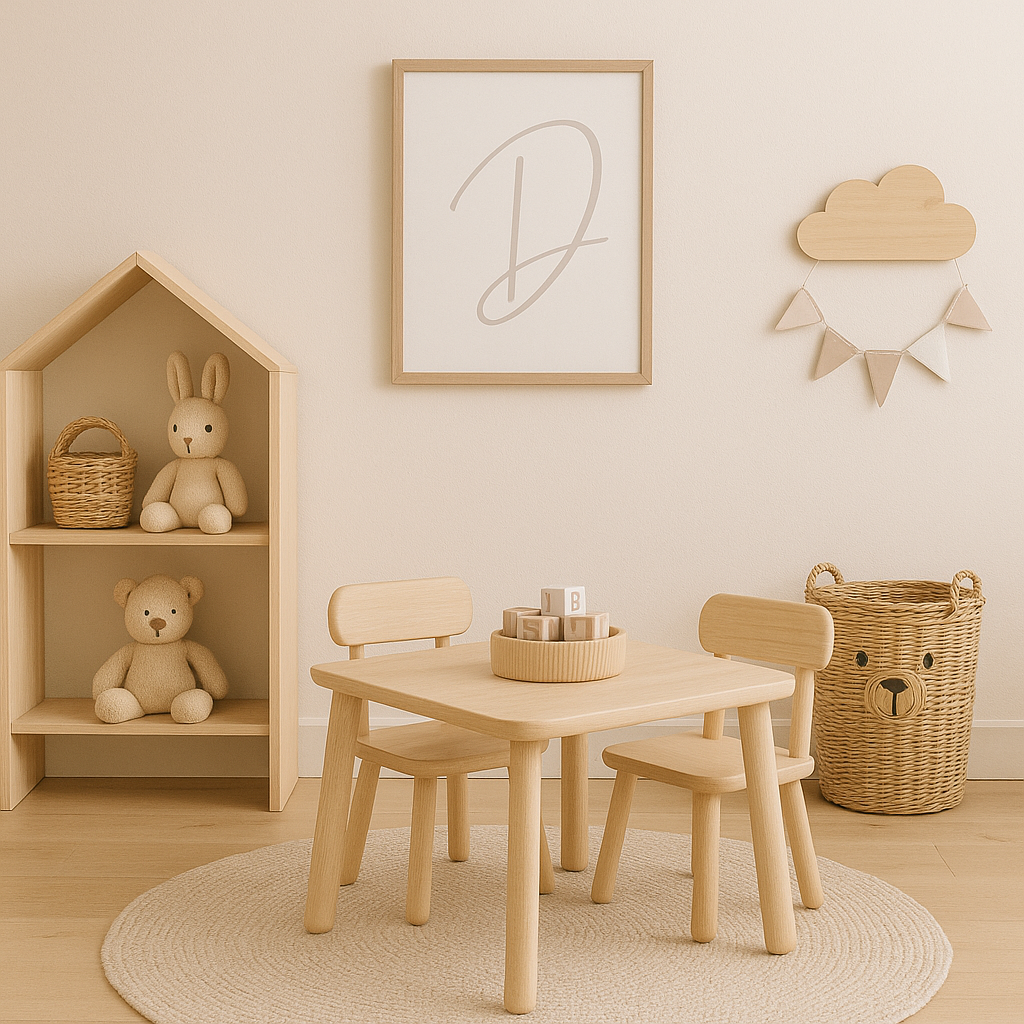 Letter D Print — Minimal Nursery Wall Art (Printed) — Navy, Sage, Taupe, Light Grey