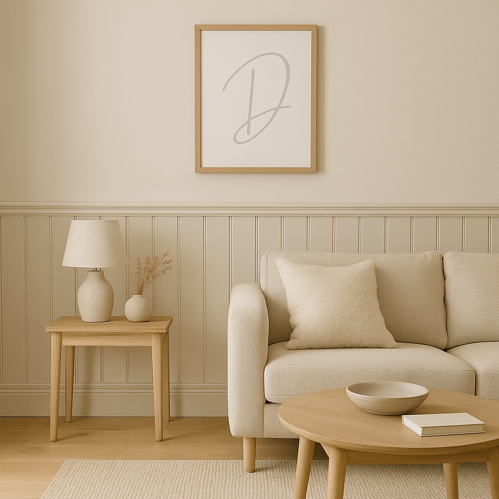Letter D Print — Minimal Nursery Wall Art (Printed) — Navy, Sage, Taupe, Light Grey