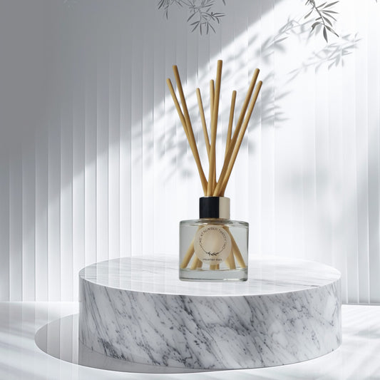 Mountain Rain Reed Diffuser by Home at Number Twenty Two – a fresh and invigorating home fragrance with crisp rainwater, earthy woods, and clean ozone notes, elegantly presented with natural reeds.
