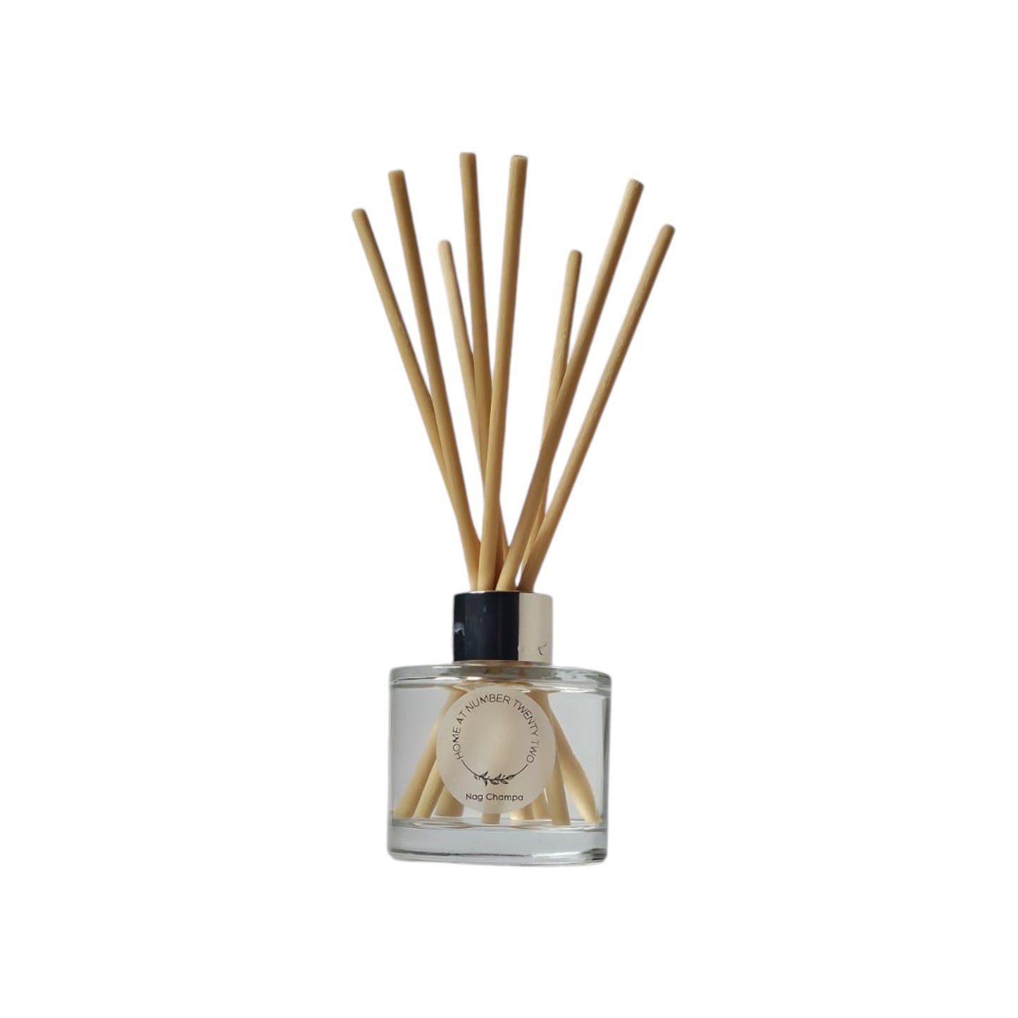 Nag Champa Reed Diffuser by Home at Number Twenty Two – a rich and calming home fragrance with warm sandalwood, earthy patchouli, and exotic floral notes, elegantly presented with natural reeds.