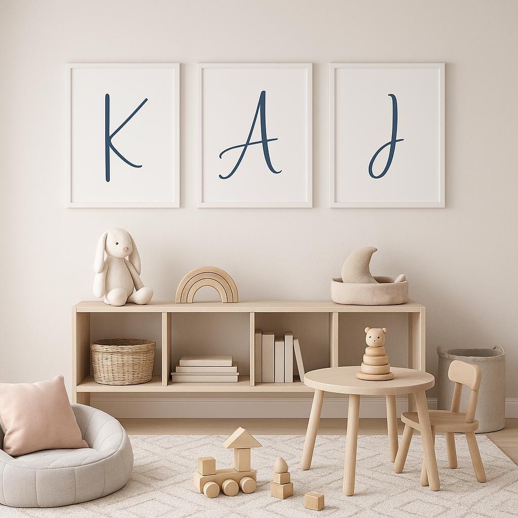 Pick Any 3 Alphabet Letters – Printable Wall Art Set in Navy Blue | A–Z Initial Prints | Digital Download for Nursery, Playroom or Kid Room