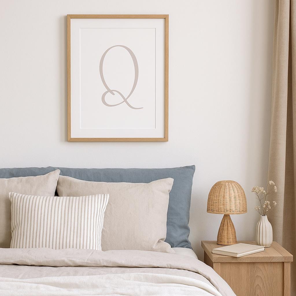 Letter Q Wall Art Print | Taupe Initial Poster | Nursery Letter Print | Minimalist Typography Printable | A4, A3, 8x10 download