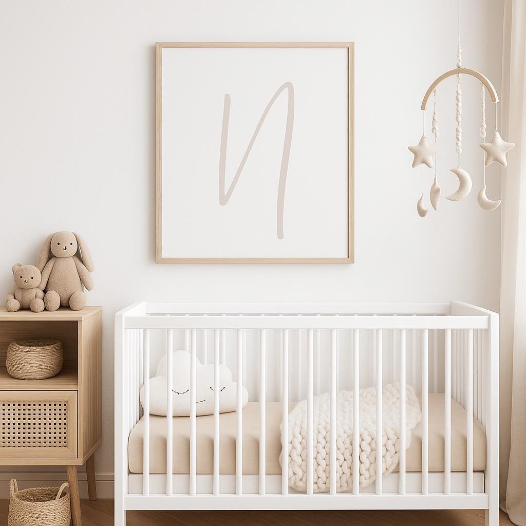 Letter N Printable Wall Art – Neutral Taupe, Sage Green, Navy & Grey | Digital Alphabet Print for Nursery, Playroom or Home Decor - 3 Sizes