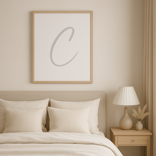 Letter C Print — Minimal Nursery Wall Art (Printed) — Navy, Sage, Taupe, Light Grey