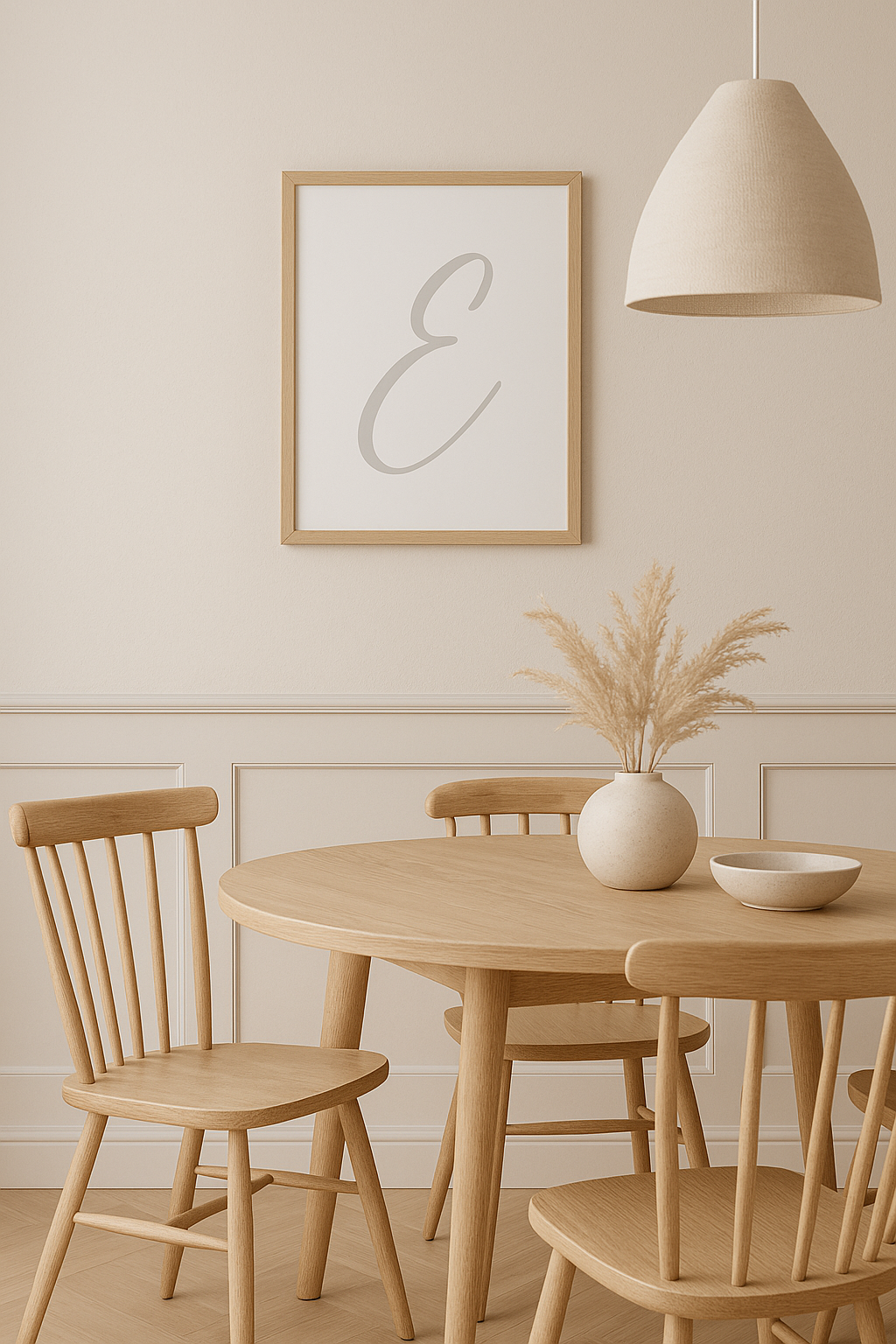 Letter E Print — Minimal Nursery Wall Art (Printed) — Navy, Sage, Taupe, Light Grey