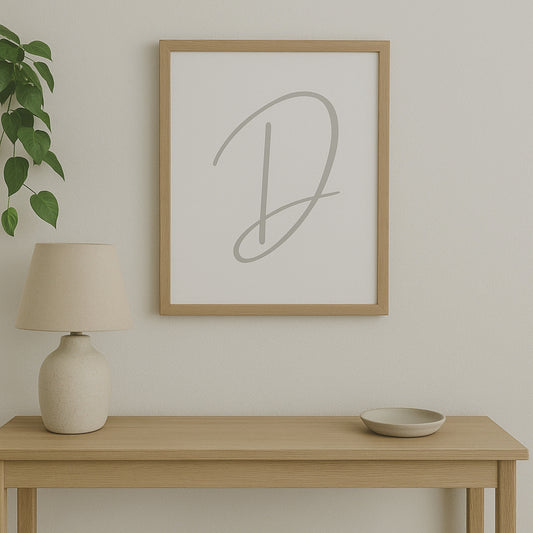 Letter D Print — Minimal Nursery Wall Art (Printed) — Navy, Sage, Taupe, Light Grey
