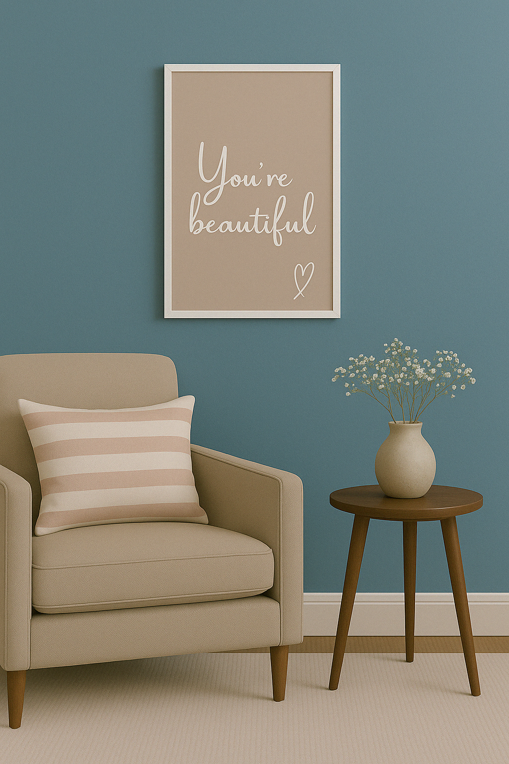 You're Beautiful– Minimalist Typography Wall Art (Grey or Taupe, A4 & A3)