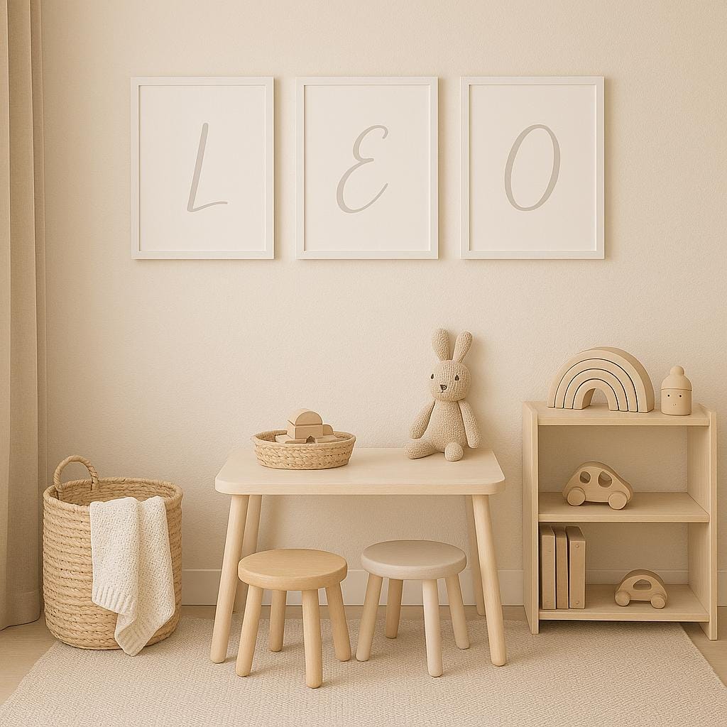 Pick Any 3 Alphabet Letters – Printable Wall Art Set in Grey | A–Z Initial Prints | Digital Download for Nursery, Playroom or Kid Room