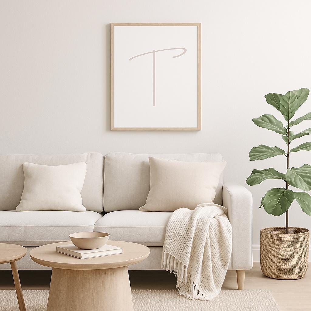 Letter T Wall Art Print | Taupe Initial Poster | Nursery Letter Print | Minimalist Typography Printable | A4, A3, 8x10 download