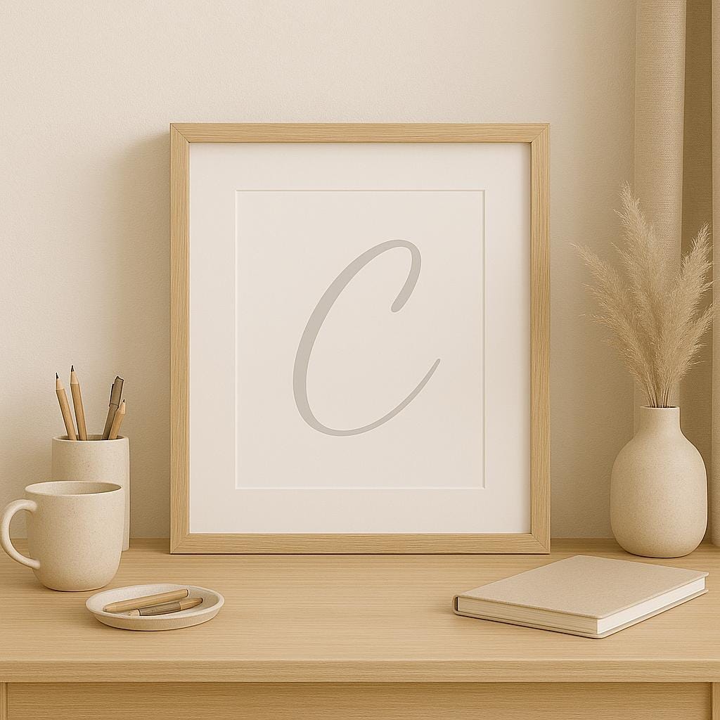 Letter C Printable Wall Art – Neutral Taupe, Sage Green, Navy & Grey | Digital Alphabet Print for Nursery, Playroom or Home Decor - 3 Sizes