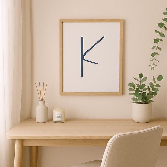 Letter K Wall Art Print | Navy Blue Initial Poster | Nursery Letter Print | Minimalist Typography Printable | A4, A3, 8x10 download