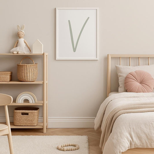 Letter V Wall Art Print | Sage Green Initial Poster | Nursery Letter Print | Minimalist Typography Printable | A4, A3, 8x10 download