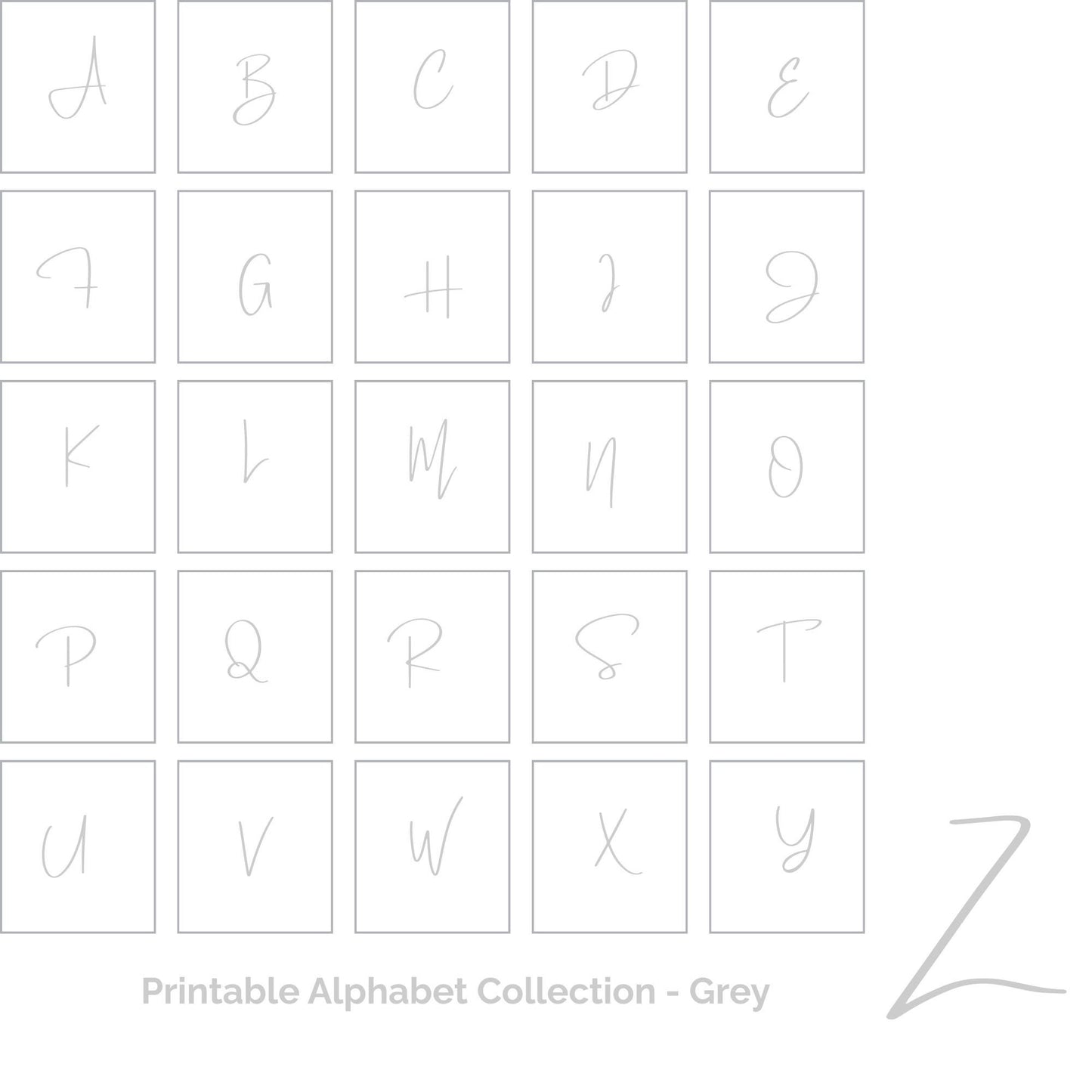 Pick Any 3 Alphabet Letters – Printable Wall Art Set in Grey | A–Z Initial Prints | Digital Download for Nursery, Playroom or Kid Room