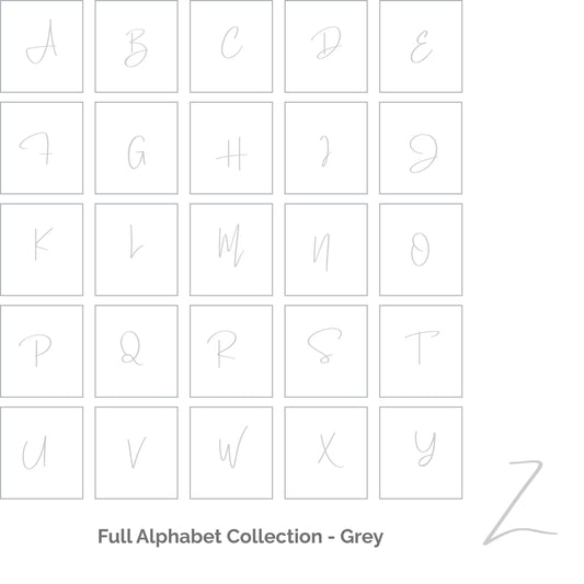 Full Alphabet Printable Wall Art – Grey A–Z Letters in A4, A3 & 8x10 | Digital Download | Nursery, Playroom and Kids Room Decor