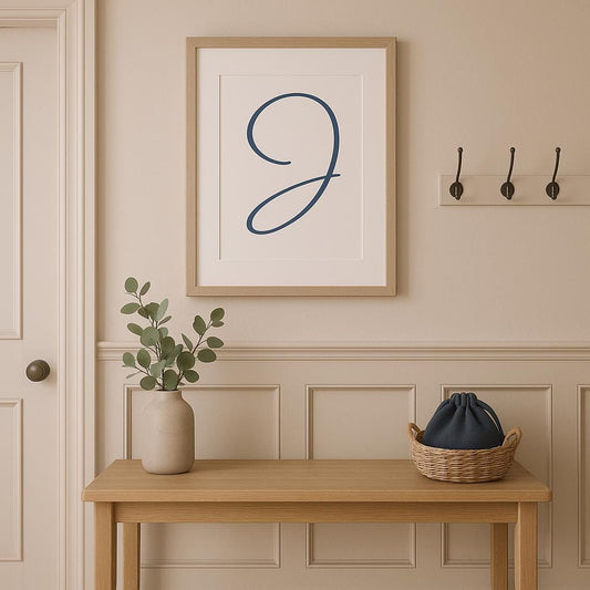 Letter J Wall Art Print | Navy Blue Initial Poster | Nursery Letter Print | Minimalist Typography Printable | A4, A3, 8x10 download