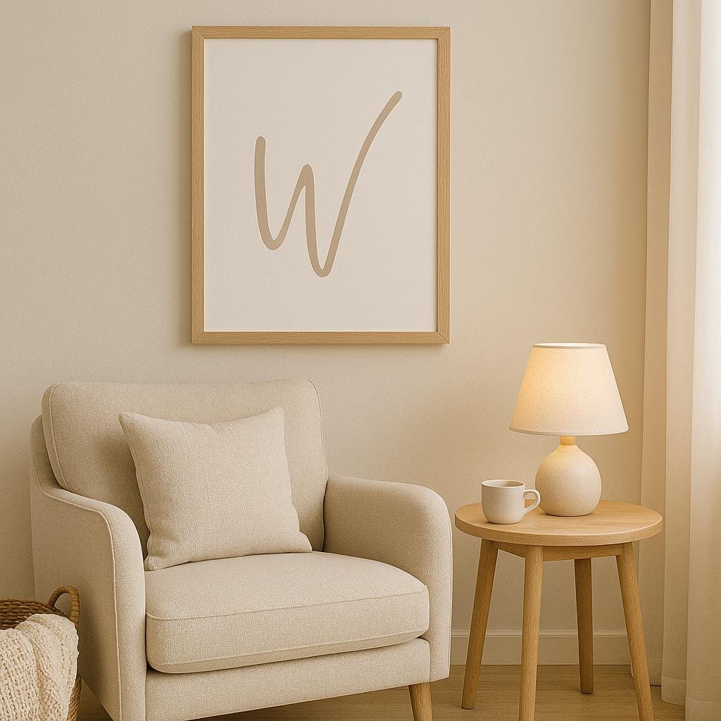 Letter W Wall Art Print | Taupe Initial Poster | Nursery Letter Print | Minimalist Typography Printable | A4, A3, 8x10 download