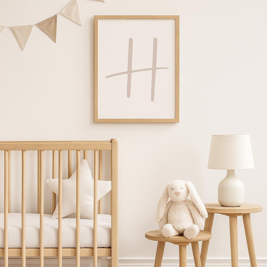 Letter H Wall Art Print | Soft Taupe Initial Poster | Nursery Letter Print | Minimalist Typography Printable | A4, A3, 8x10 download
