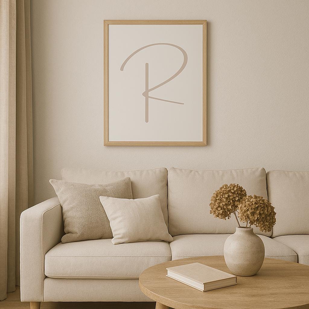 Letter R Wall Art Print | Taupe Initial Poster | Nursery Letter Print | Minimalist Typography Printable | A4, A3, 8x10 download