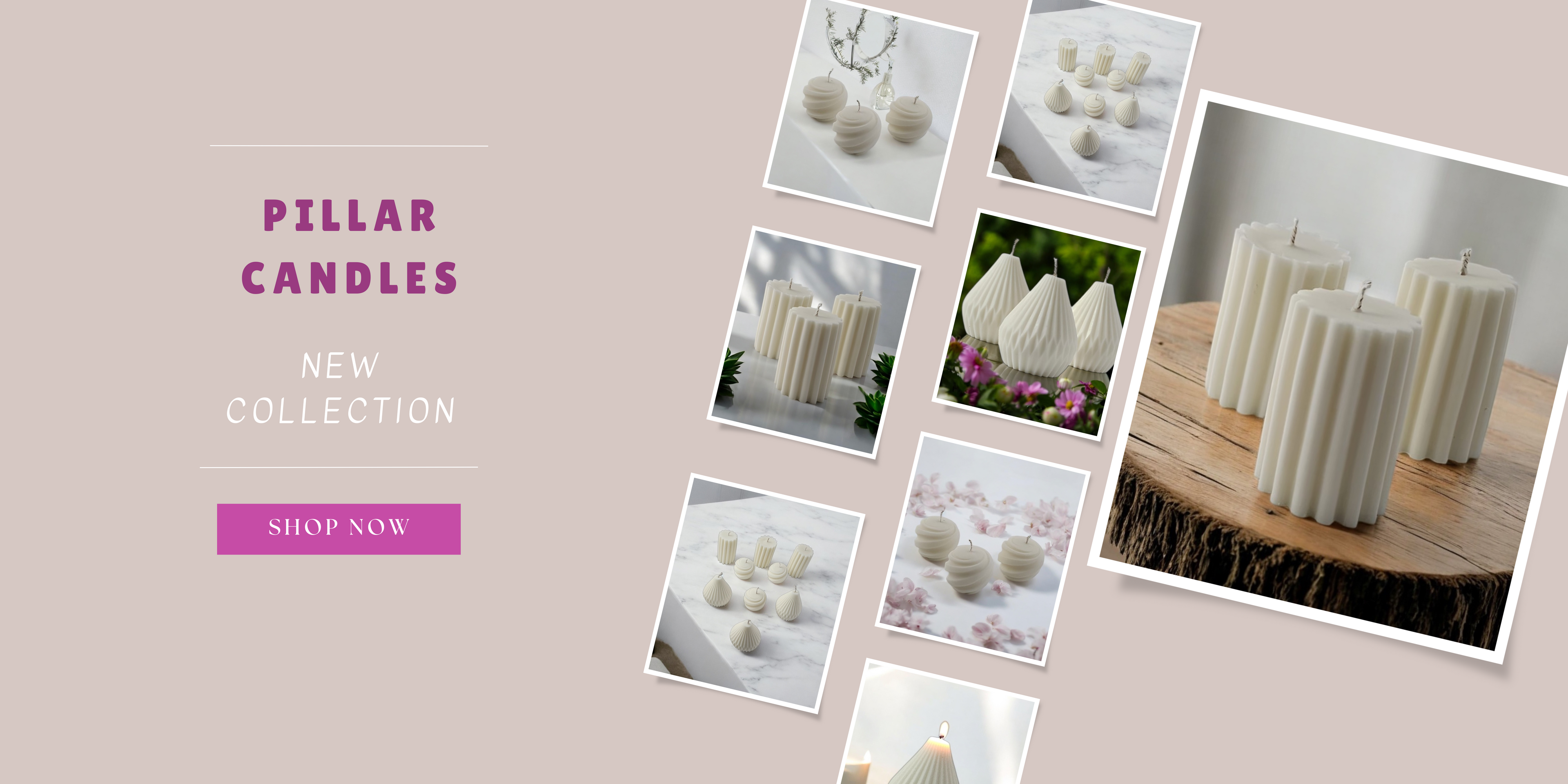 Natural Pillar Candles, Geo Pillar Candles, Pear Pillar Candle, Ribbed Pillar Candles, Pillar Candle Collection 