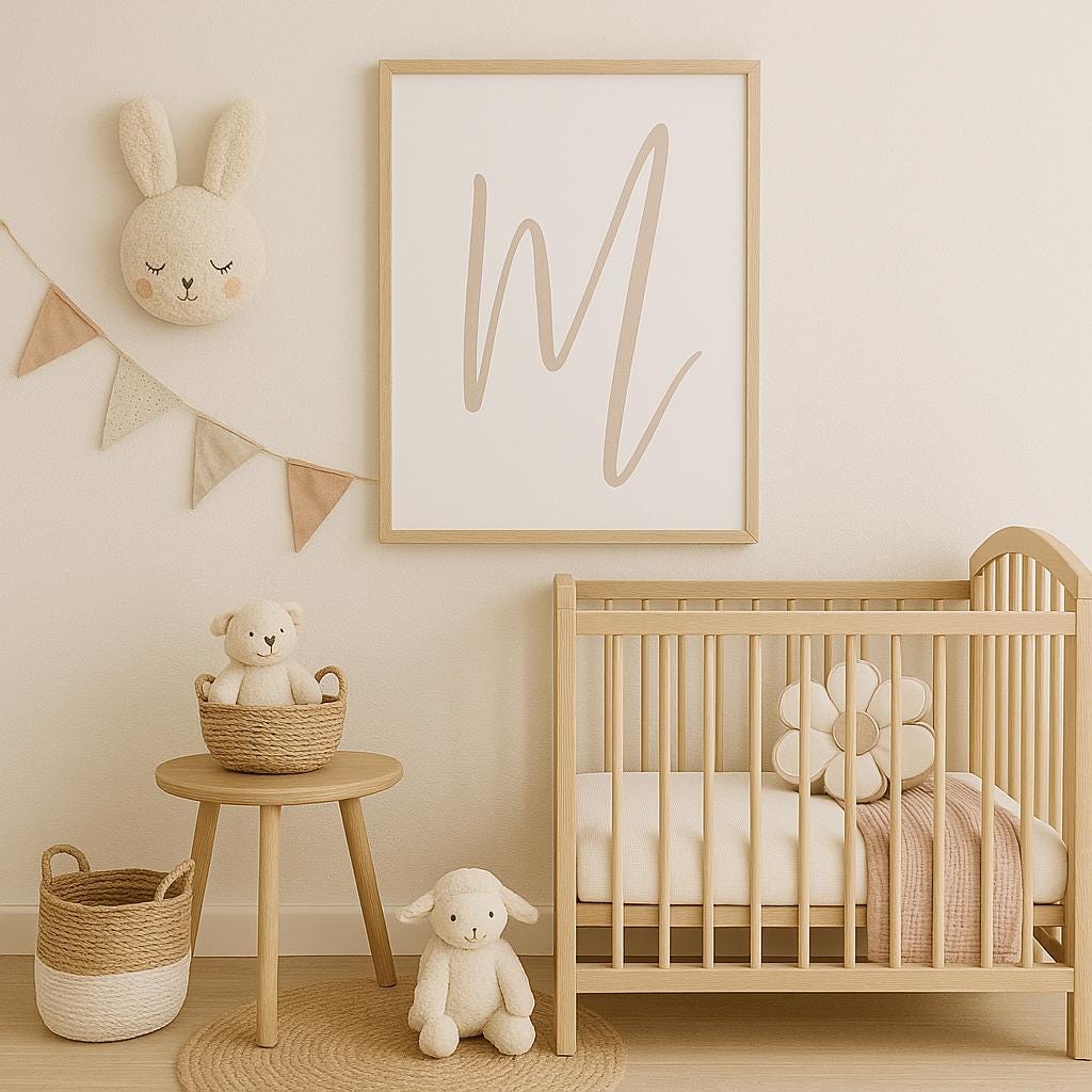 Letter M Printable Wall Art – Neutral Taupe, Sage Green, Navy & Grey | Digital Alphabet Print for Nursery, Playroom or Home Decor - 3 Sizes