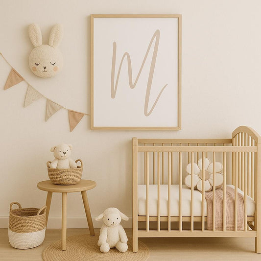 Letter M Printable Wall Art – Neutral Taupe, Sage Green, Navy & Grey | Digital Alphabet Print for Nursery, Playroom or Home Decor - 3 Sizes