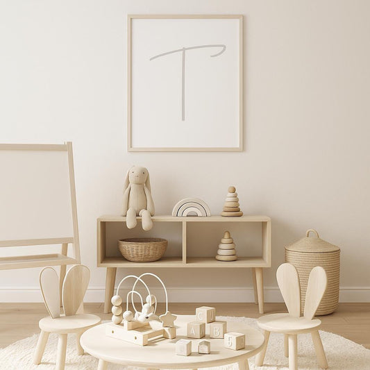 Letter T Printable Wall Art – Neutral Taupe, Sage Green, Navy & Grey | Digital Alphabet Print for Nursery, Playroom or Home Decor - 3 Sizes