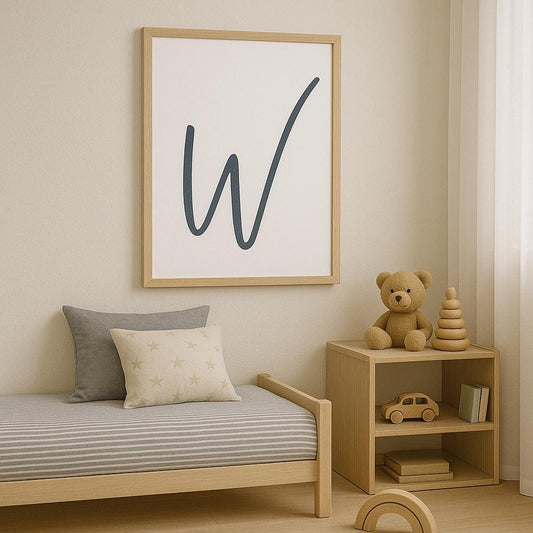 Letter W Wall Art Print | Navy Blue Initial Poster | Nursery Letter Print | Minimalist Typography Printable | A4, A3, 8x10 download