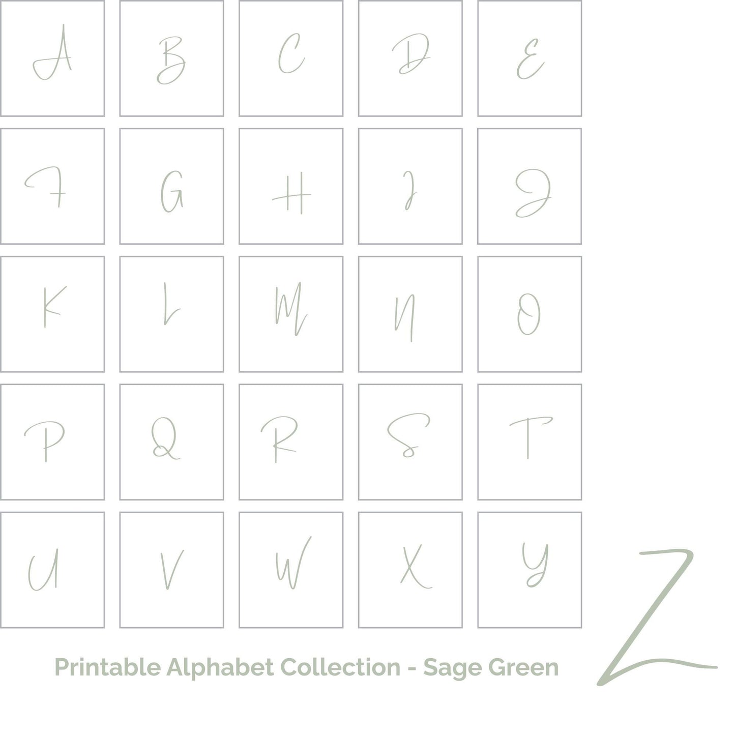 Pick Any 3 Alphabet Letters – Printable Wall Art Set in Sage Green | A–Z Initial Prints | Digital Download for Nursery, Playroom or Kid Room