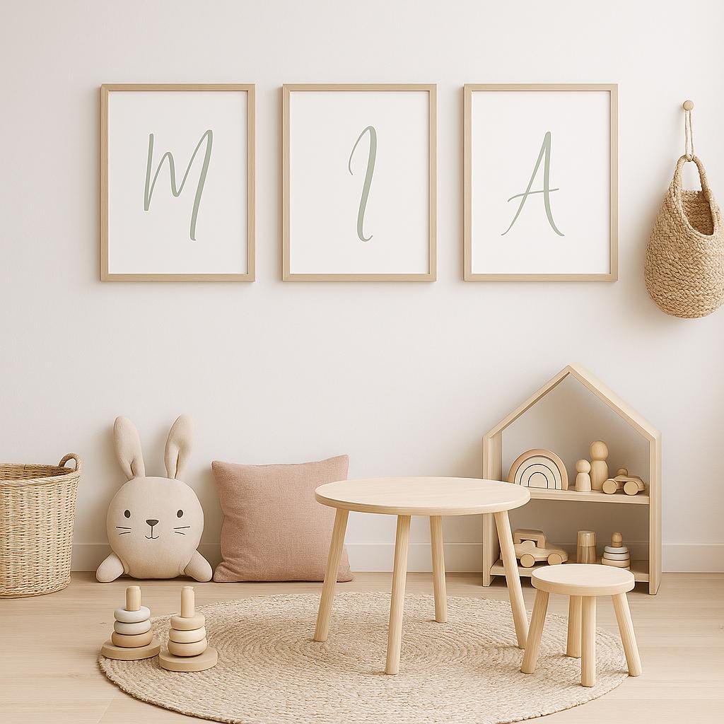 Pick Any 3 Alphabet Letters – Printable Wall Art Set in Sage Green | A–Z Initial Prints | Digital Download for Nursery, Playroom or Kid Room