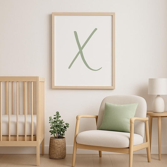 Letter X Wall Art Print | Sage Green Initial Poster | Nursery Letter Print | Minimalist Typography Printable | A4, A3, 8x10 download