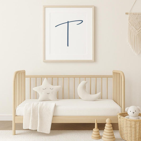 Letter T Wall Art Print | Navy Blue Initial Poster | Nursery Letter Print | Minimalist Typography Printable | A4, A3, 8x10 download
