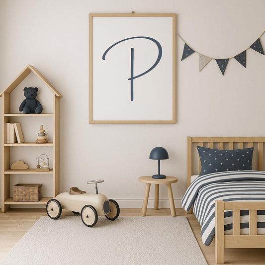 Letter P Printable Wall Art – Neutral Taupe, Sage Green, Navy & Grey | Digital Alphabet Print for Nursery, Playroom or Home Decor - 3 Sizes