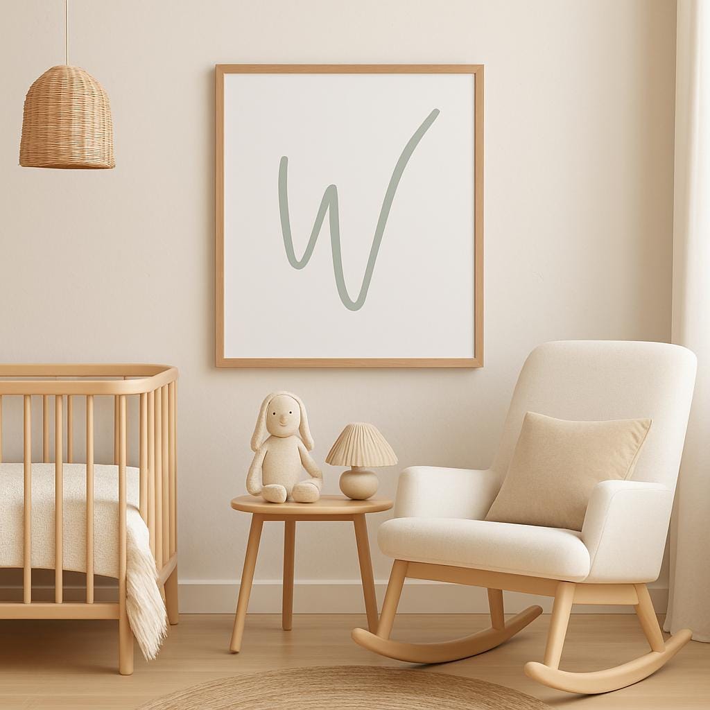 Letter W Wall Art Print | Sage Green Initial Poster | Nursery Letter Print | Minimalist Typography Printable | A4, A3, 8x10 download