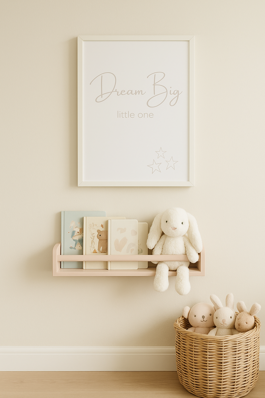 Dream Big Little One Nursery Wall Art in Pink shown in Childrens Nursery