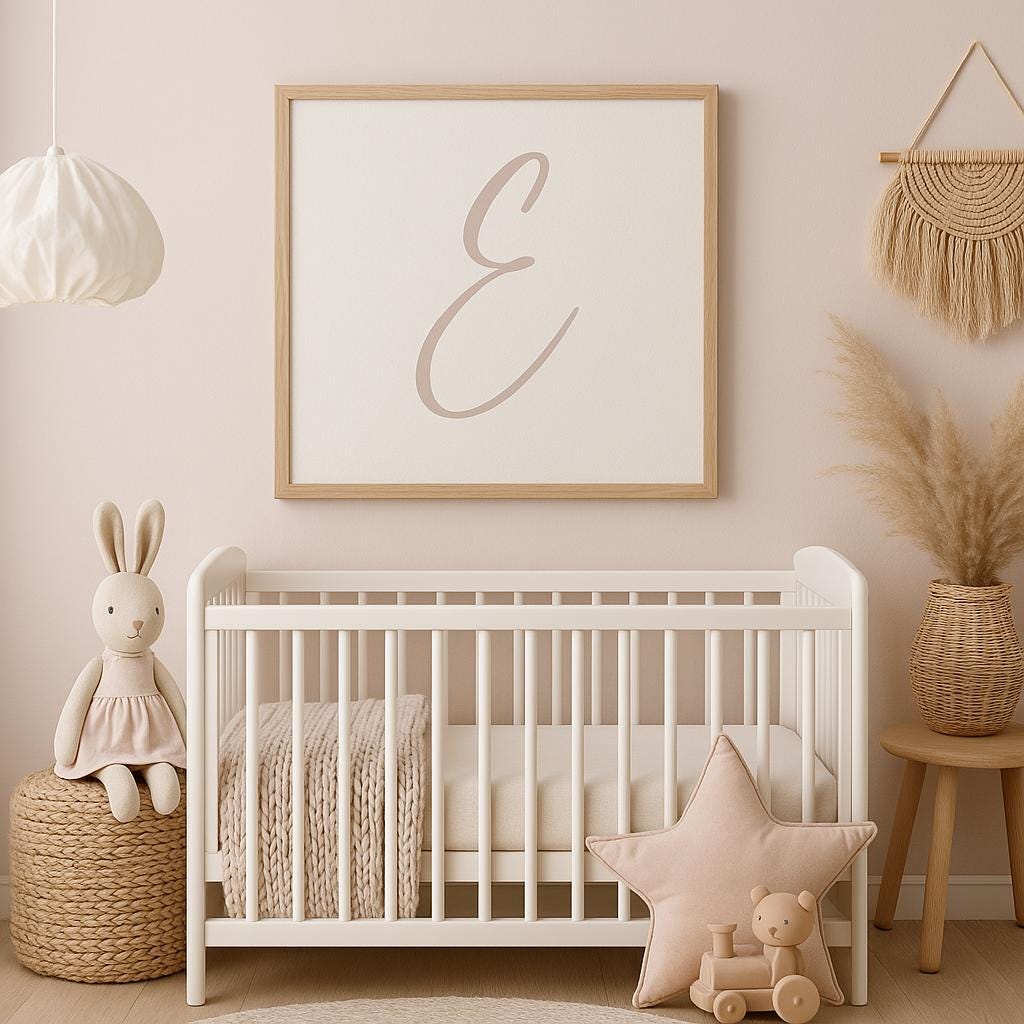 Letter E Wall Art Print | Soft Taupe Initial Poster | Nursery Letter Print | Minimalist Typography Printable | A4, A3, 8x10 download