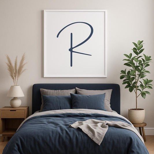 Letter R Wall Art Print | Navy Blue Initial Poster | Nursery Letter Print | Minimalist Typography Printable | A4, A3, 8x10 download
