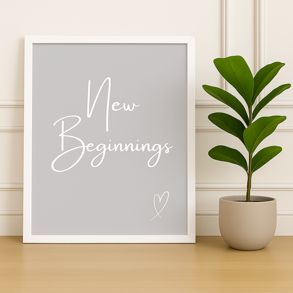New Beginnings – Minimalist Typography Wall Art (Grey or Taupe, A4 & A3)